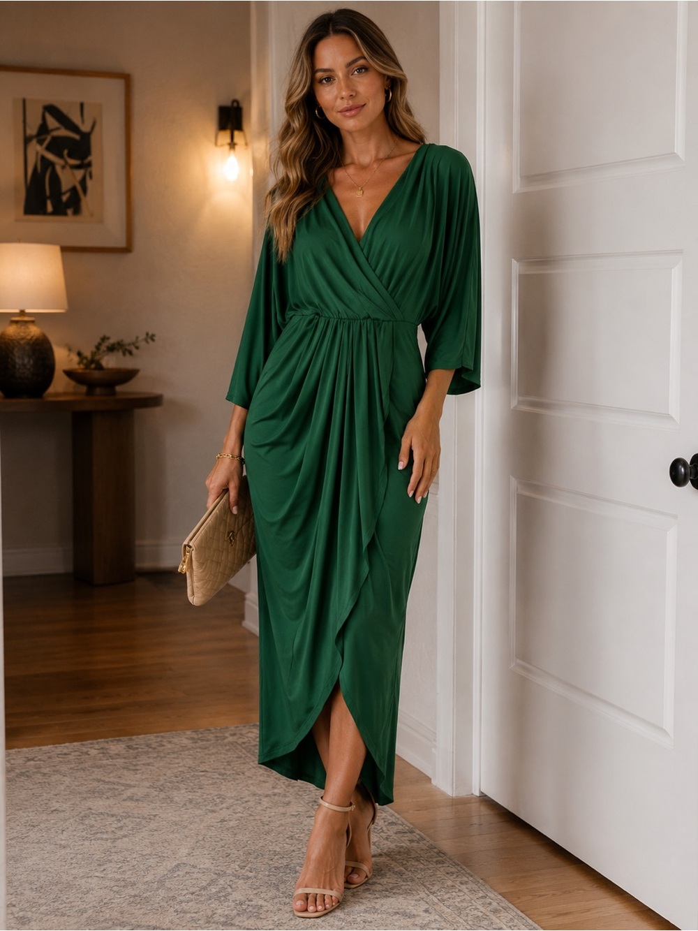 Elegant Green Wrap Maxi Dress - Women
